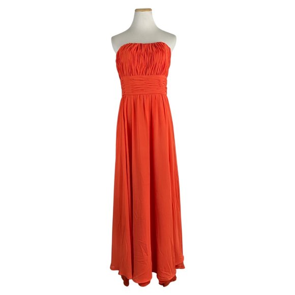MARILEE by Madeline Gardner Dress XS Gown Coral Orange Gathers Bodice Waist Maxi - Picture 1 of 5